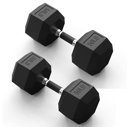 Papababe Rubber Hex Dumbbell 50 lb Pair