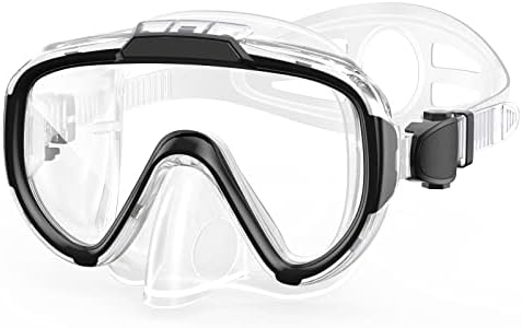 Norabidea Swim Goggles Adult, Anti Fog One Piece Lens Snorkel Diving Goggles, Clear View Tempered Glass Swimming Mask with Nose Cover for Scuba Dive Swim (Black)