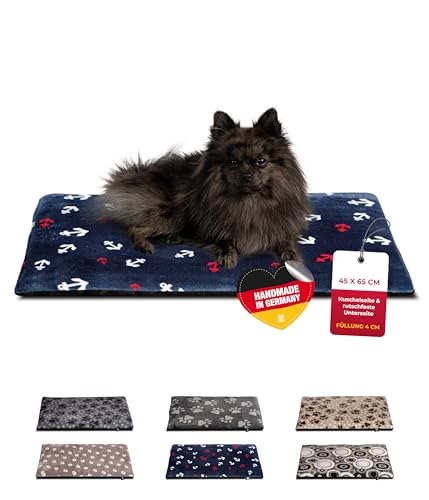 HS-Hundebett® Hundedecke XS (45x65 cm) – rutschfest & gemütlich Dank 3 cm Füllung – Perfekt fürs Sofa, Auto & Hundebox – Anker Blau, Made in DE