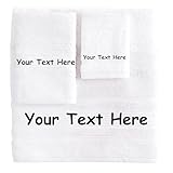 Qute Home Personalized Custom 3-Piece Towel Set – Bath, Hand & Washcloth – 100% Cotton, Soft & Absorbent – Embroidered Name or Monogram – Hotel Towels for Bathroom, Spa, Hotel, Wedding & Gift – White