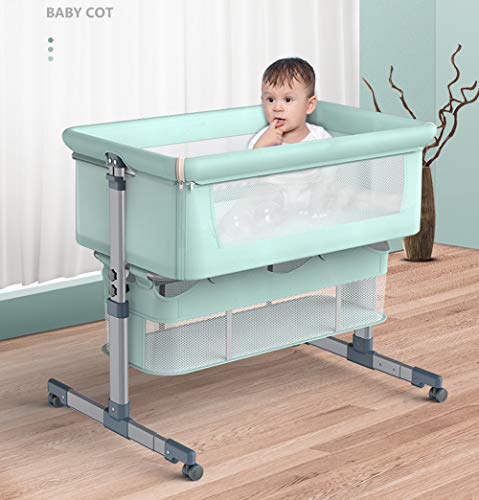 Infant Shining Baby Bedside Crib, Multifunction Cradle Bassinet Movable for Newborn Sleeping, Foldable Toddler Bed Baby Basket Travel Bed Green