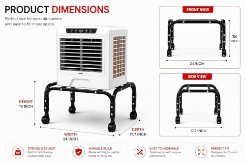Image of Heavy Duty Metal Cooler Stand with 4 Wheels | Powder Coated Rust-Proof Stand for Kenstar, Bajaj, Symphony, Havells, Maharaja & Desert Coolers | Pack of 1 (Black)