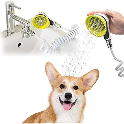 Wondurdog Quality Sink Faucet Pet Wash Kit with Splash Shield Handle and Rubber Grooming Teeth. Fits Kitchen, Bathroom, Utility & Laundry Sink Faucets. Bonus Garden Hose Attachment Cover