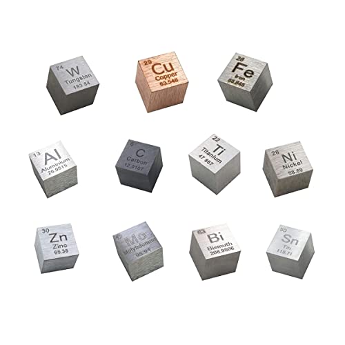 JKGHK Density Cubes Element Cube Set 10mm Daily Metal Cubest Tungstène Cuivre Fer Aluminium Carbone Titane Nickel Zinc Molybdène Bismuth Étain pour Collections Diys Cover