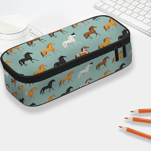 Image of Yekiua Horse Pencil Holder Cute Cartoon Pony Abstract Run Farm Mare Big Capacity Pencil Case Multi-Purpose Makeup Pouch For Office College Adult Colorful