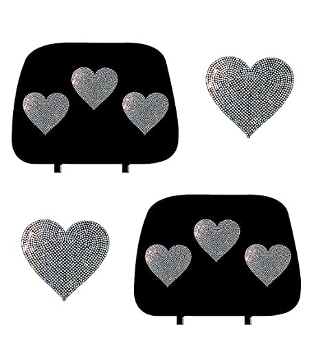 KAAA ALLBrand Car Truck Crystal Bling Sequins Studded Seat Headrest Covers - Pair (White Heart/Black)