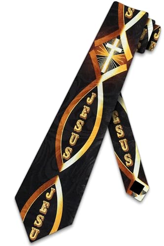 Cross Ties Mens Jesus Fish Necktie for Men Christian Tie Religious Neckties