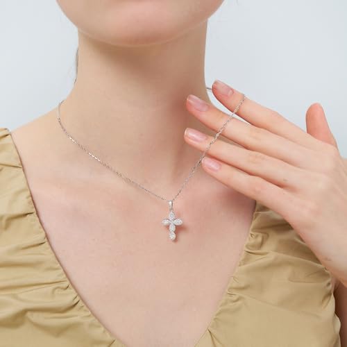 Moissanite Cross Necklace for Women, 18K White Gold Plated 925 Sterling Silver Crucifix Pendant, Marquise Cut Lab Created Diamond Faith Necklace, Christian Jewelry Gifts for Anniversary Birthday4