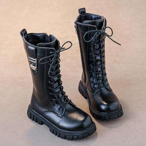 Girls Fashion Boots Lace up Side Zipper Ankle Booties Waterproof Fashion Western Boots Mid Calf Riding Shoes4