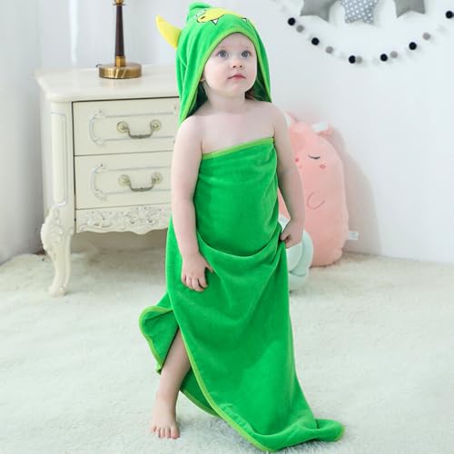Image of MICHLEY Hooded Baby Towels Animal Baby 0-6 Years Bath Essentials for Boys Girls Green Dinosaur