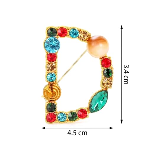 Image of Initial Brooch Pins A-Z 26 Letters Brooches For Women Colorful Enamel Alphabet Pin Pearl Crystal Lapel Pin