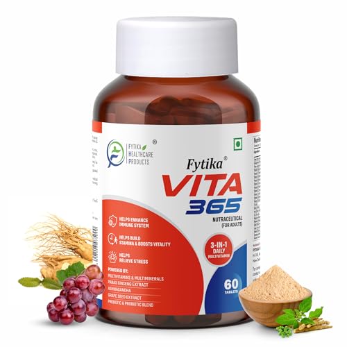 Fytika Vita 365-60 Tablets (Pack of 1) | Multivitamin For Men and Women | With Ashwagandha, Ginseng, Probiotics & Prebiotics and Biotin| Enhances Ener