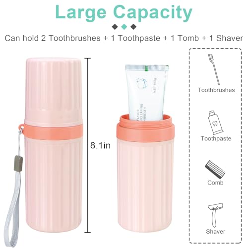 Image of Mulbozy Travel Toothbrush Holder, Large Travel Toothbrush Cup Case, Portable Travel Toothbrush Toothpaste Makeup Storage for Business Trip Camping School - Pink