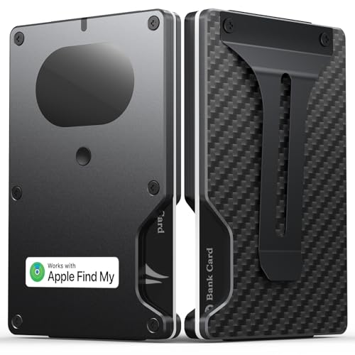 【Anti-theft Tracking Wallet】Smart Wallet with Location Tracking, Air Wallet Build in Airtag Chip Compatible with Apple Find My iOS Only, RFID-Blocking Card Holder with Money Clip (Black Carbon Fiber)