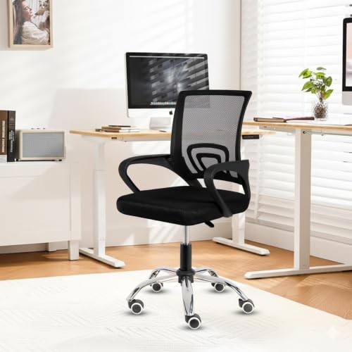 Image of Casa Copenhagen Mesh Mid Back Office /Study /Computer /Revolving /Desk Chair for Work from Home -Metal Base, Height Adjustable Seat- Black & Black Handle
