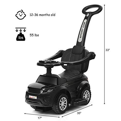 Image of Costzon 3 in 1 Ride on Push Car, Stroller Sliding Walking Car with Horn, Music, Light, Under Seat Storage, Parental Handle, Armrest Guardrails, Ride on Toy for Boys & Girls (Black)