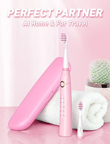 Sonic Electric Toothbrush For Adults, Power Electric Toothbrush With 8 Brush Heads, Travel Case, 40000 Vpm Deep Clean 5 Modes, Rechargeable Toothbrushes Fast Charge 4 Hours Last 30 Days, Pink #TOP1