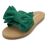 Shoe Land SL-Nylah Womens Flat Sandals Fashion Knot Bow Slides Open Toe Dressy Sandal Slip on Slippers Black Red Beige Fuchsia Green Blue Flat Sandals for Summer Beach Vacation, 2024Green, Size 9.0