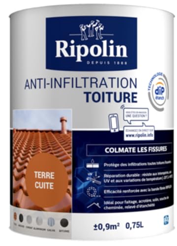 RIPOLIN - Waterproof Anti-seepage Exterior Roof - Seals Cracks - Crack Resistance - Waterproof - Weather Resistant and UV Radiation Resistant - 0.75L - Terracotta