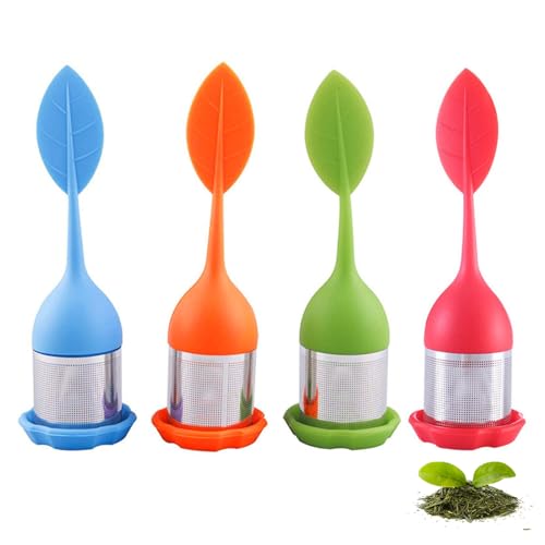 Infuseur à thé, feuilles de thé, infuseur à thé, en silicone, 4 pièces infuseur à thé en acier inoxydable et silicone, filtre à thé en silicone et acier inoxydable
