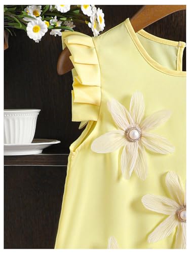 WDIRARA Girl's 3D Floral Dress Summer Ruffle Trim Sleeveless A Line Short Dresses3