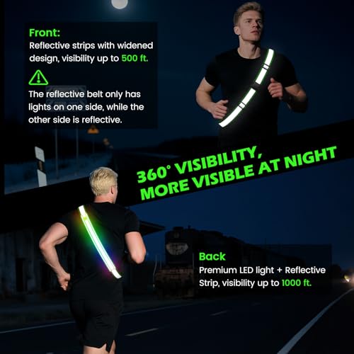 Lauflicht Joggen mit Reflektoren Gürtel, LED Leuchtband USB Aufladbar Verstellbar Nacht Sicherheitslicht Laufgürtel für Jogger Laufen Fahrrad Hundewandern Outdoor Sports für Männer (Green)