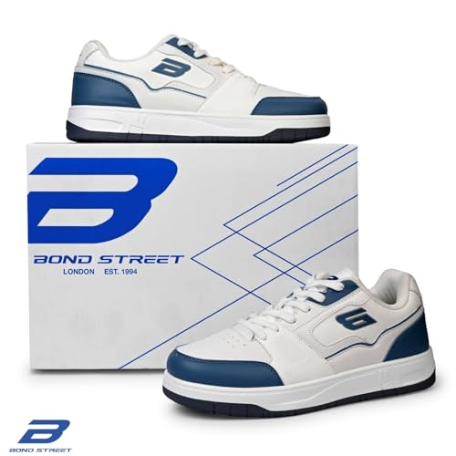 Image of Bond Street Men's White & Beige PU Casual Sneakers | Stylish Lace-Up Shoes for Men | Lightweight Footwear | Comfortable & Durable PVC Sole Sneakers