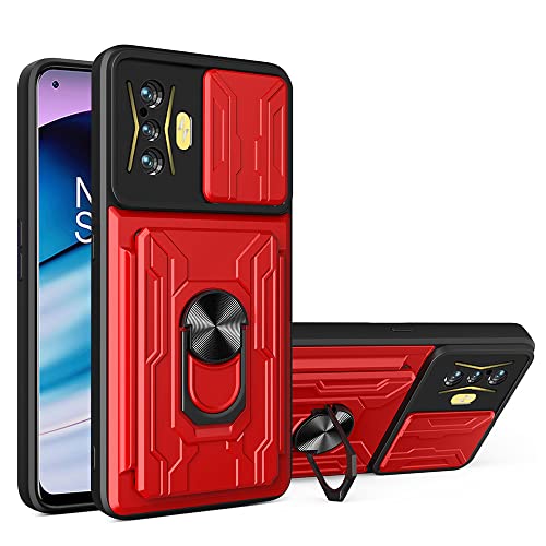 Ysnzaq Funda para Xiaomi Poco F4 GT 5G, Armor Carcasa Cubierta de Cámara Deslizante con Soporte Ranuras Tarjetas Case para Xiaomi Poco F4 GT 5G / Redmi K50 Gaming SSJ Red.