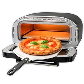BEHOME Forno Pizza Elettrico, 430°C, Cuoce in 2 min, Pala e Pietra Refrattaria incluse, 8 Programmi di Cottura già impostati, Schermo Touch, per Pizza Napoletana, romana, americana