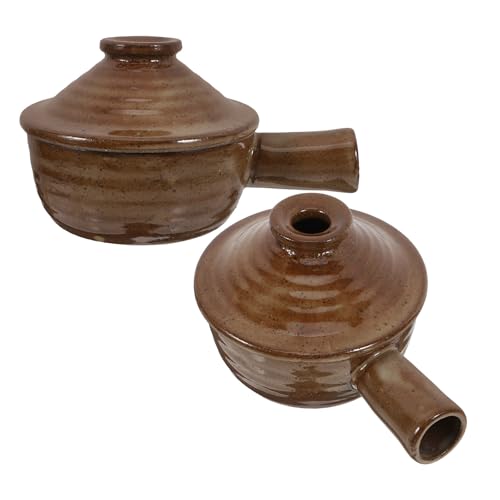 BESTYASH Cazuelas de Barro para Microondas 2 Piezas Ollas con Tapa de Cerámica Resistentes al Calor Aptas para Cocinar Guisos Arroz y Sopas Tamaño 17X12X5 CM para Uso Doméstico y Horno