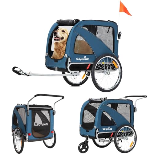 SEPNINE Remorques Vélo pour Chiens XL, Remorque 2 en 1 Pliable avec Parking Brake, Remorque pour...