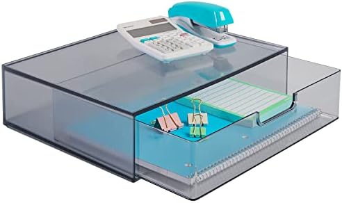 STORi STAX Plastic Stackable Organizer Drawer in Classic Grey | 12.5-inches Wide | Organize Office Desk Accessories and Sort Letter-Size Paper | Made in USA