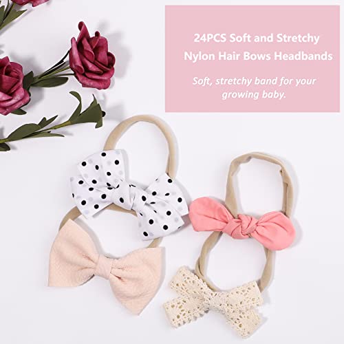 doboi 24pcs Baby Headbands Baby Girls Hair Bows Headbands Soft Nylon Flower Hairbands Elastic Hair Accessories for Newborns Infants Toddlers and Kids - Image 3