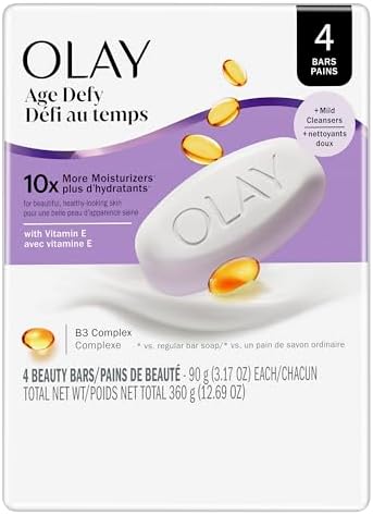 Olay Beauty Bar, Age Defying, 10x More Moisturizers, Smooth & Gentle on Skin, Vitamin E & Vitamin B3 Complex, For All Skin Types, Shea Butter Scent, 3.17 oz, (Pack of 4)