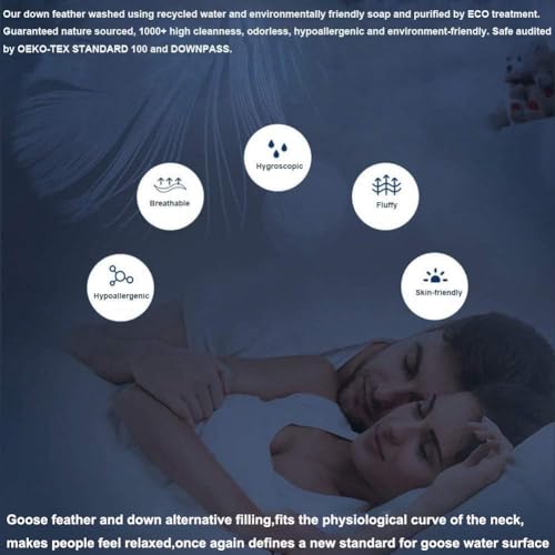 achard Set of 2 White Goose Feather Bed Pillows Queen Size- Soft 100% Cotton, Medium Soft Support Surround Fill Polyester,White Solid