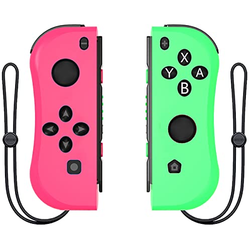 Joy Con Controller Replacement Campatiable for Nintendo Switch - Left and Right Neon Joycon Pad with Wrist Strap, Alternatives for Nintendo Switch Controllers, Wired/Wireless L/R Switch Remotes