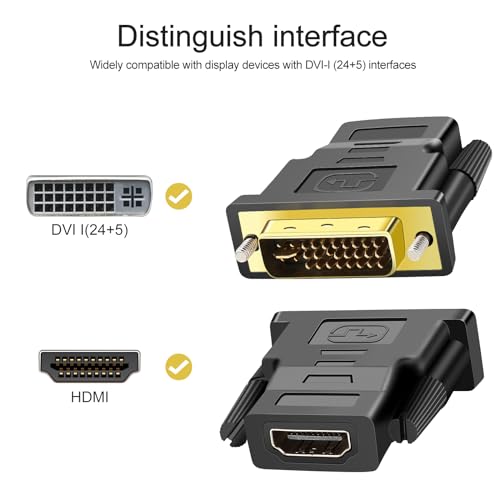 SAISN 2 Pack Bi-Directional HDMI to DVI Adapter, 1080P DVI-I (24+5) Male to HDMI Female Converter for Monitor, HDTV, Projector, Blu-ray - Image 3