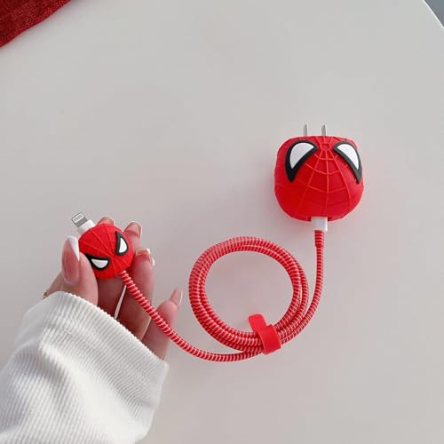 Image of Meyaar Silicone Protective Case for Apple 20W & 18W iPhone USB-C Power Adapter Charger and for USB Lightning Cable, 3D Cartoon Case for iPhone Charger 18W /20W Only (Spider-Man (Red))