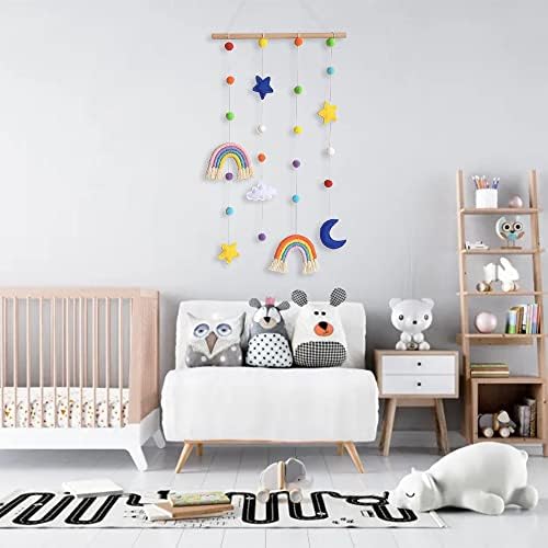 LZYMSZ Hanging Photo Display, Rainbow Decor and Pom-Pom Ball Photo Display Board, Rainbow Picture Frames Collage For Home Living Room Apartment Room Bedroom (10 Wooden Clips)
