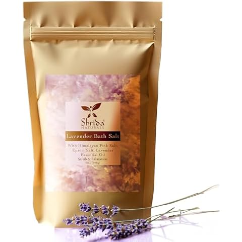 Shrida Lavender Bath Salt 2 lb – Natural Epsom & Himalayan Pink Salt with Magnesium & Sulphate for Exfoliation, Skin Soothing, Stress Relief, Detox, Muscle Pain Relief, Aromatherapy, Spa Experience Cover