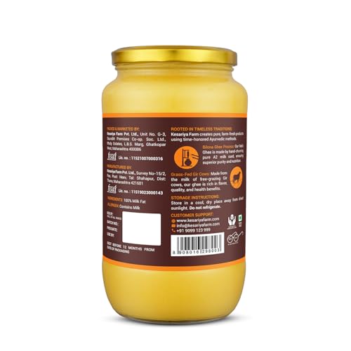 Image of Vedic Ghee Premium A2 Gir Cow Cultured Desi Ghee from Kesariya Farm | Vedic Bilona Two Way Churned | Indian Gir Cow Ghee, Pure A2 Ghee, Natural & Healthy, Non-GMO | Lab Certified (1L)