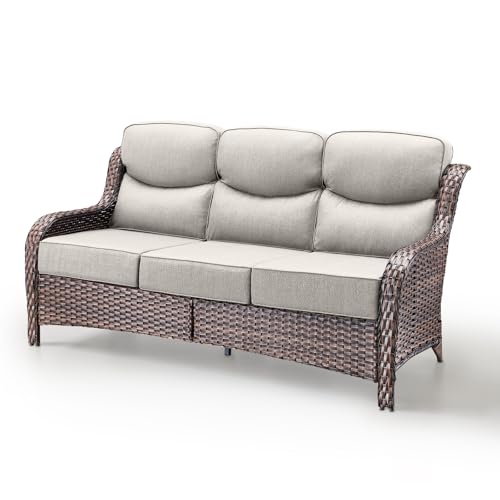 Bellefurn 3-Seat Wicker Patio Sofa with Cushions