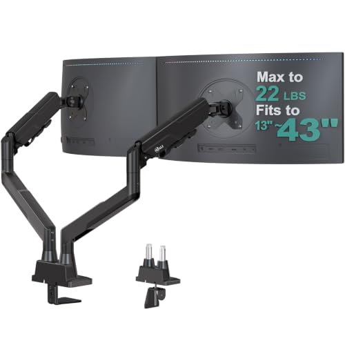 Image of WALI Adjustable Dual Monitor Arm for 13-43 inch Screens, 22 lbs per Arm | Ultrawide Monitor Arms for 2 Monitors, Full Motion with Tilt, Swivel, Rotation, C-Clamp /Grommet, VESA 75 /100mm (GSM002XLN)