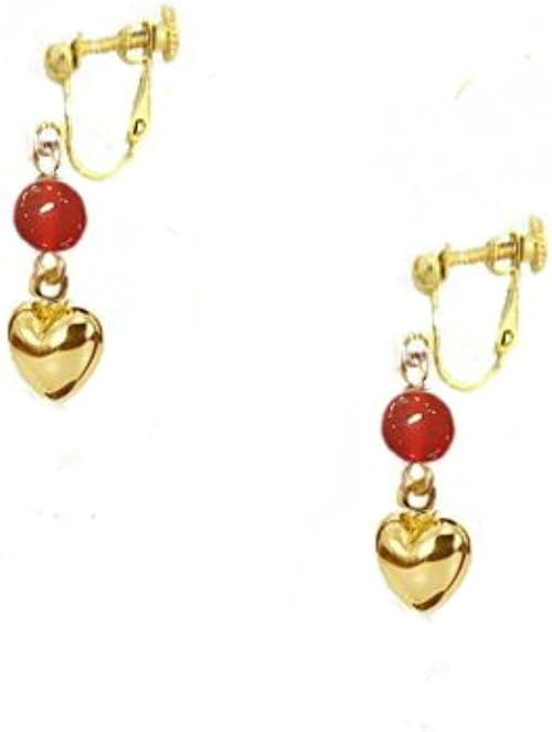 Amazon レディース ハートシェイプ イヤリング イアリング パワーストーン レッドカーネリアン 女性仕事運up 子宝 揺れる ロングピアス 合格 進学 誕生日 プレゼント クリップ ワンストーン プチプラ イヤリング 通販