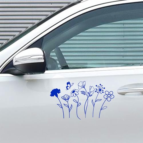 Image of 1Sheet Birth Month Flower Decal,Wildflower Decals,Boho Car Decal, Floral Vinyl Decal Gift for Plant Lovers /Gifts for Mom, Floral Car Decal, Mother's Day Gift |4.8 inch Wide(Blue)