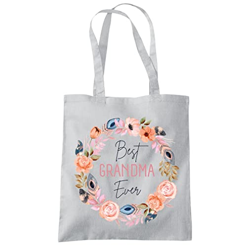 HotScamp Best Grandma Ever Flower Wreath - Borsa per la festa della mamma con la nonna del nipote, Grigio, Taglia unica