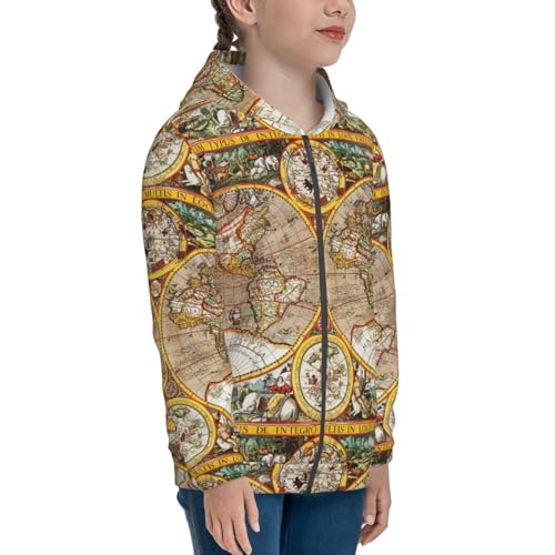 World Map Kid Hoodies Boys Zip Up Sweatshirts Girls Pullover with Pocket4