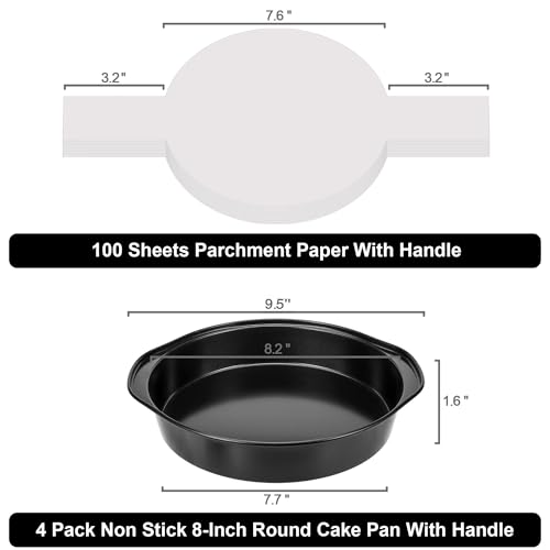 8 Inch Cake Pan, Nonstick 4 Pack Round Cake Pans with 100 Parchment Paper - Image 2