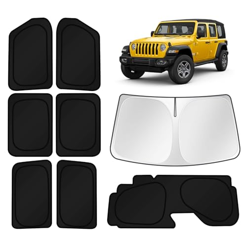 Image of KUST Car Window Shades for 2018-2025 2026 Jeep Wrangler Accessories Windshield Sun Shade Side Rear Window Covers Sunshade Privacy Protection for Camping Blackout UV Block Full Set 8PCS