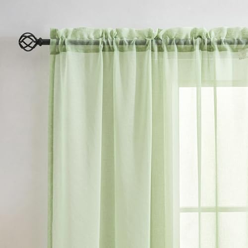 Image of MYSTIC-HOME Sheer Curtains Green 95 Inches Long, 108 Inch Width Window Treatments Rod Pocket Drapes for Living Room, Bedroom, Semi Extra Wide Sheer Curtains for Patio, Villa, 108 inchx 95 inch, 2 Panels
